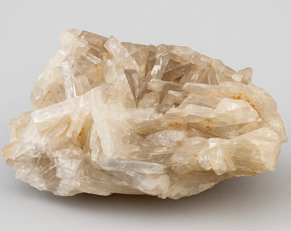 Barite mineral specimen – translucent white crystals on gray stone matrix, supplied by TLG Minerals.