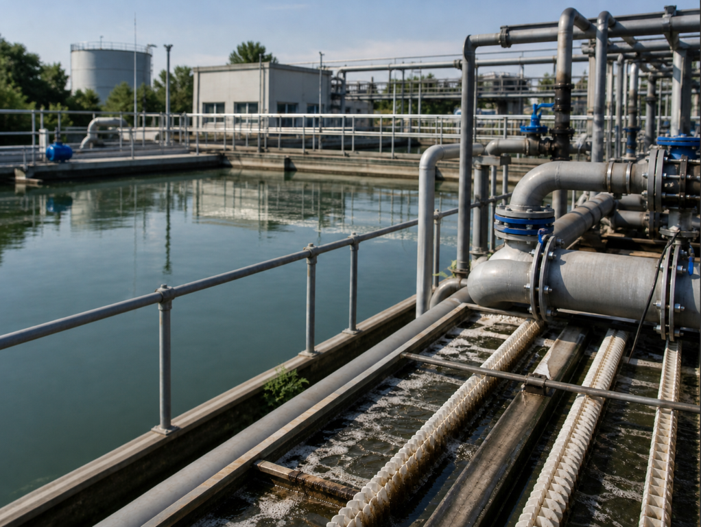 Industrial water treatment facility showing filtration systems for zeolite applications in water purification.